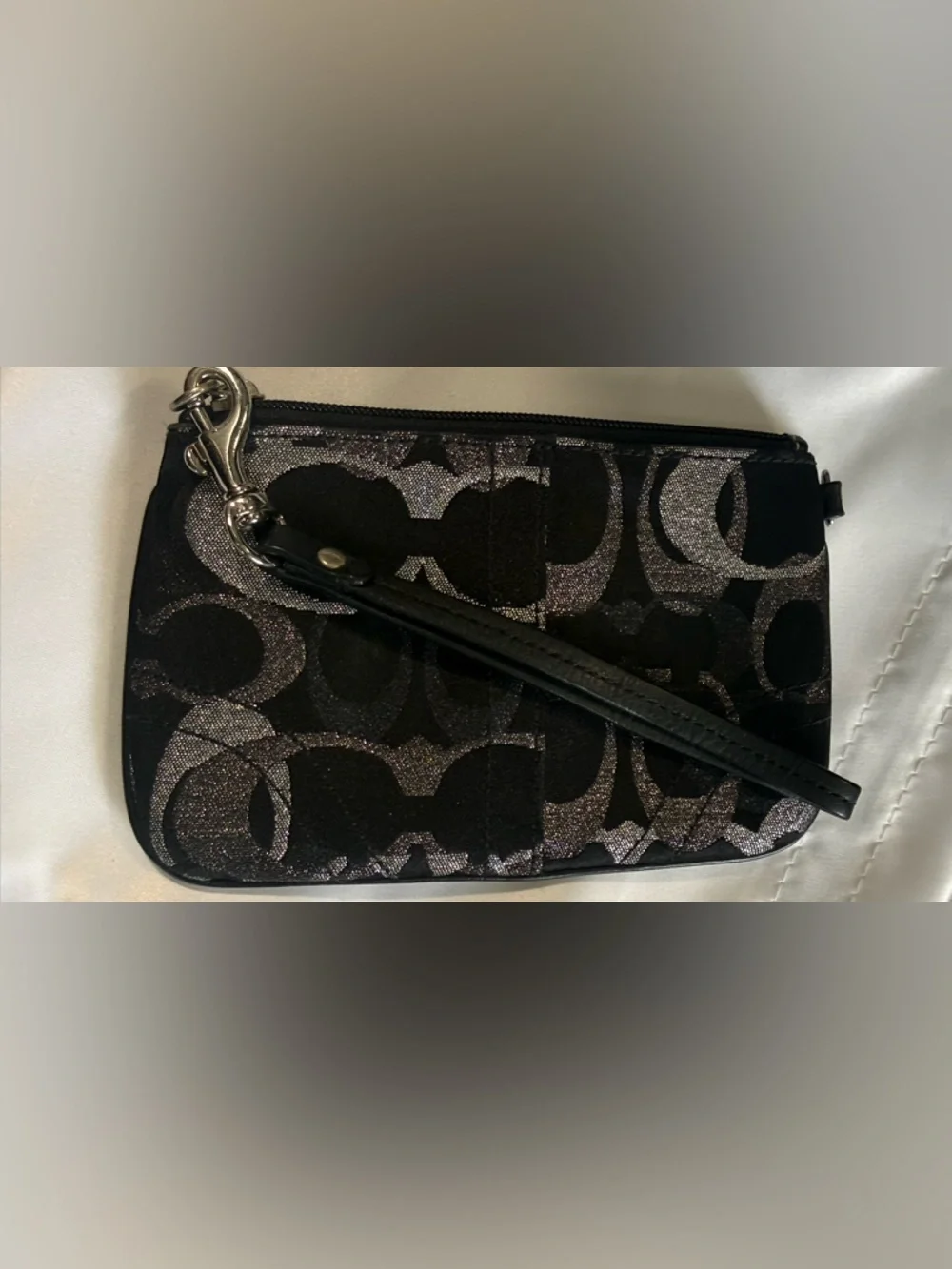 Coach Black & Silver Signature Wristlet